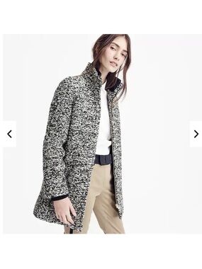 J. Crew Coat Italian Wool Lodge Zip Up in Boucle Speckled Black White Women’s 4
